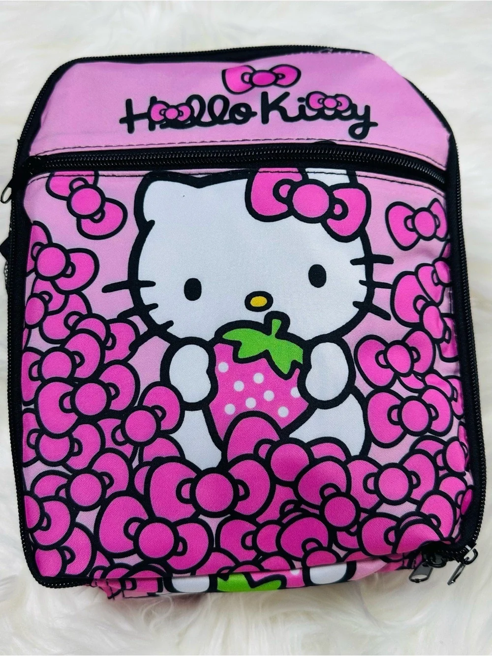 Hello Kitty Pink White Kids Lunch Bag with Strawberry Graphic